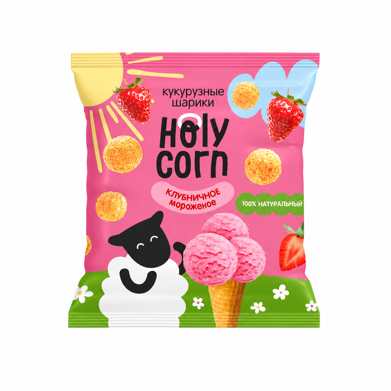 Кукурузные шарики Holy Corn «Клубничное мороженое», 30 г